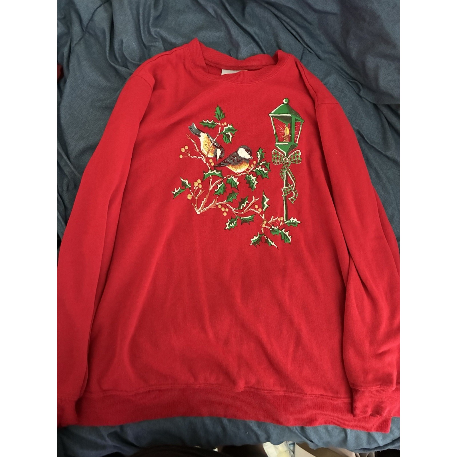 Womens Red Christmas Ugly Sweater Birds And Bird Houses